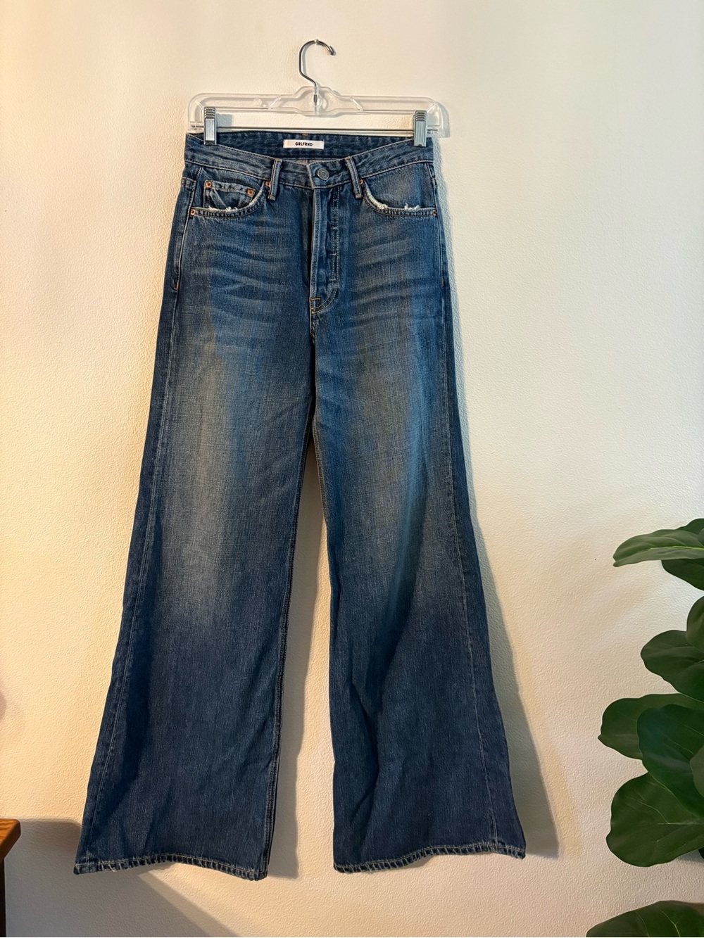 GRLFRND Casey Wide-Leg Dark Blue Flare Jeans